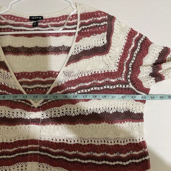 Torrid Crochet Sweater Boho V Neck Cinched Knit 2X Beach Festival Hippie Plus - Picture 9 of 9